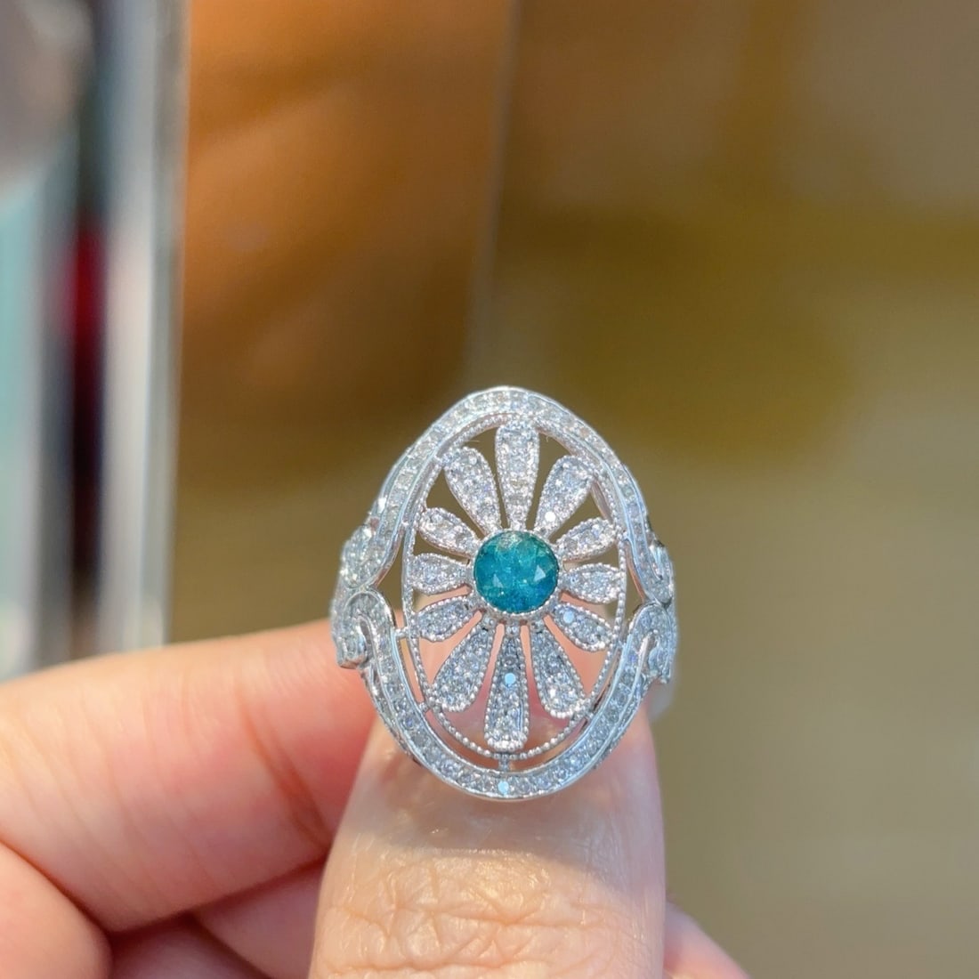 14k Gold 1.2 Ctw Natural Paraiba Tourmaline & Diamond Ring - 2