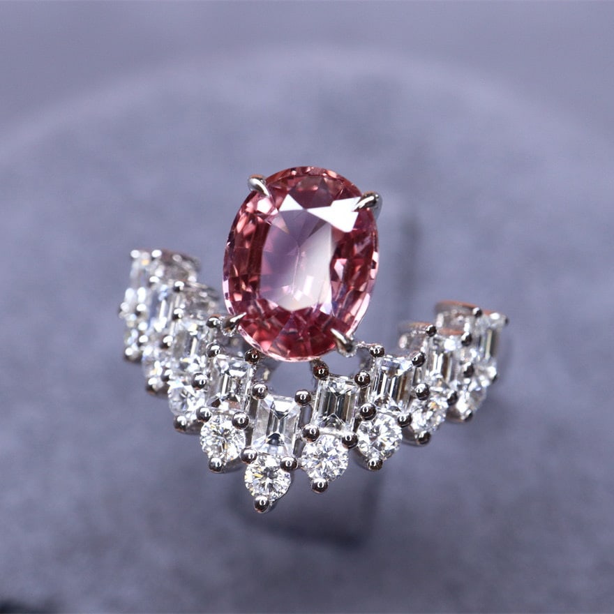 14k Gold 2.24 Ctw Natural Padparadscha Sapphire & Diamond Ring - 2