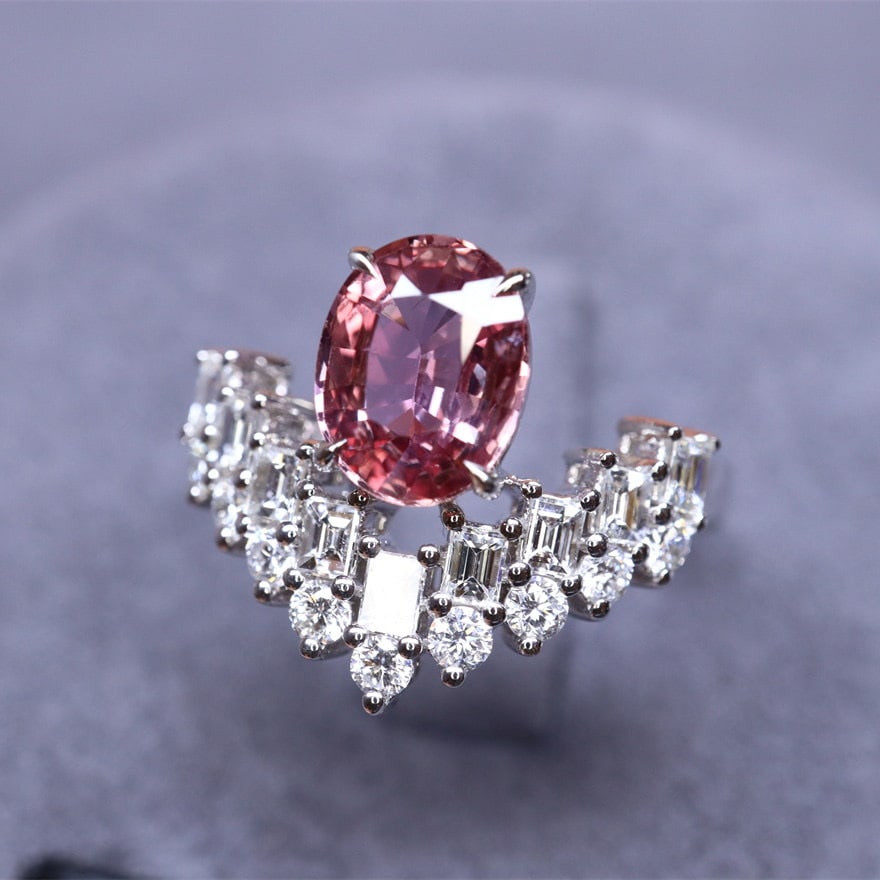 14k Gold 2.24 Ctw Natural Padparadscha Sapphire & Diamond Ring - 5