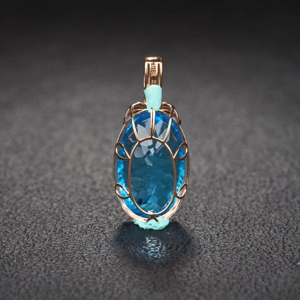 14k Gold 22.48 Ct Natural Topaz & Diamond Pendant( Without Chain ) - 5