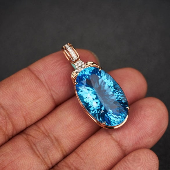 14k Gold 22.48 Ct Natural Topaz & Diamond Pendant( Without Chain ) - 6