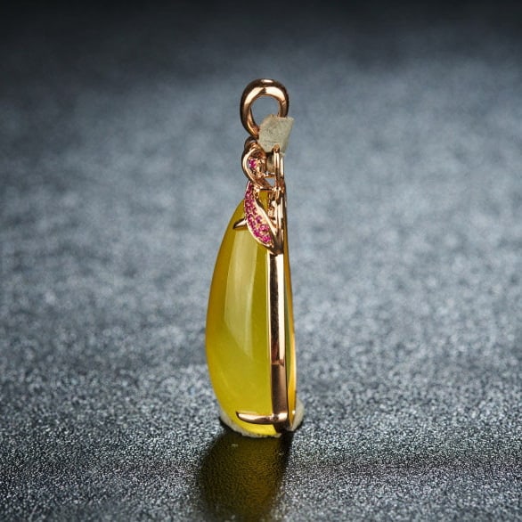 14k Gold 23.36 Ct Natural Prehnite & Ruby Pendant( Without Chain ) - 4