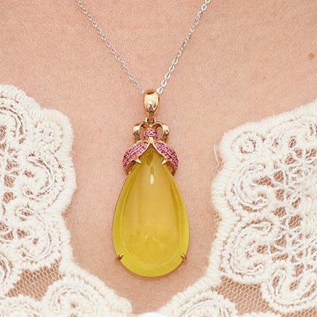 14k Gold 23.36 Ct Natural Prehnite & Ruby Pendant( Without Chain ) - 7