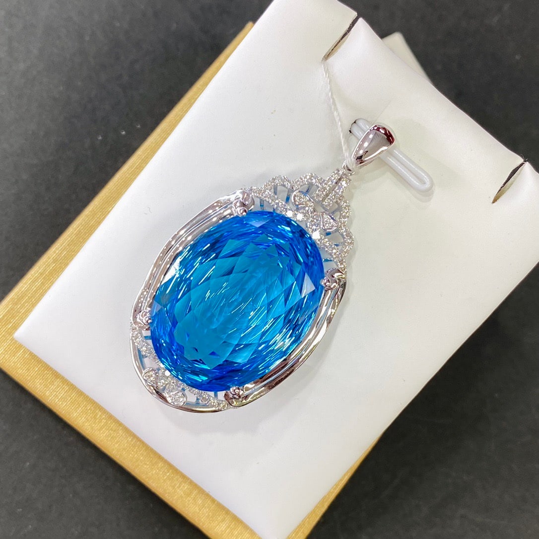 14k Gold 37.98 Ctw Natural Topaz & Diamond Pendant( Without Chain ) - 2