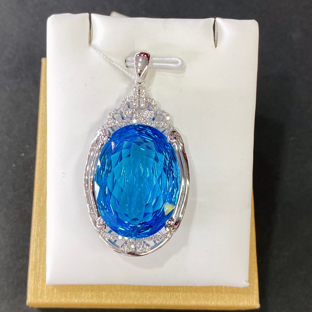 14k Gold 37.98 Ctw Natural Topaz & Diamond Pendant( Without Chain ) - 4