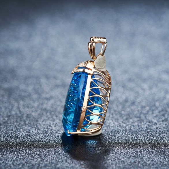 14k Gold 20.2 Ct Natural Topaz & Diamond Pendant( Without Chain ) - 4