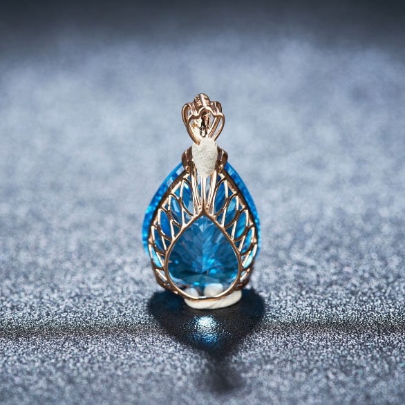 14k Gold 20.2 Ct Natural Topaz & Diamond Pendant( Without Chain ) - 5