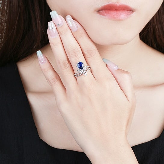 14k Gold 2.11 Ctw Natural Sapphire & Diamond Ring - 7