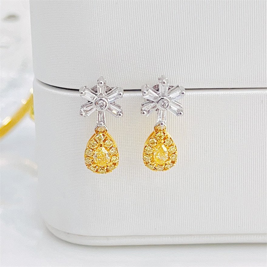 14k Gold 0.74 Ctw Natural Yellow Diamond & Diamond Earrings - 3