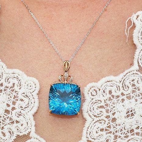 14k Gold 30.26 Ct Natural Topaz & Diamond Pendant( Without Chain ) - 6