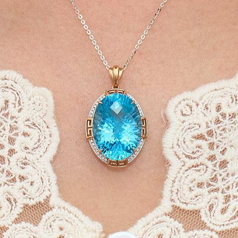 14k Gold 18.52 Ct Natural Topaz & Diamond Pendant( Without Chain ) - 7