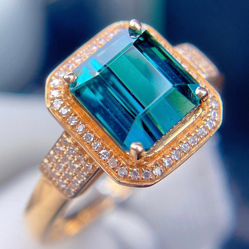 14k Gold 2.94 Ct Natural Tourmaline & Diamond Ring - 3