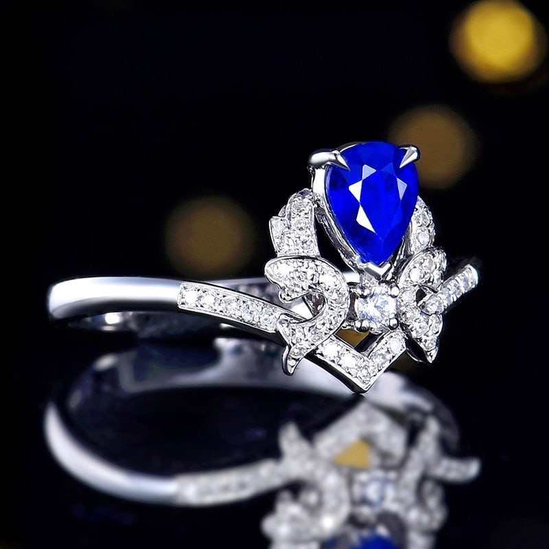 14k Gold 0.59 Ctw Natural Sapphire & Diamond Ring - 3