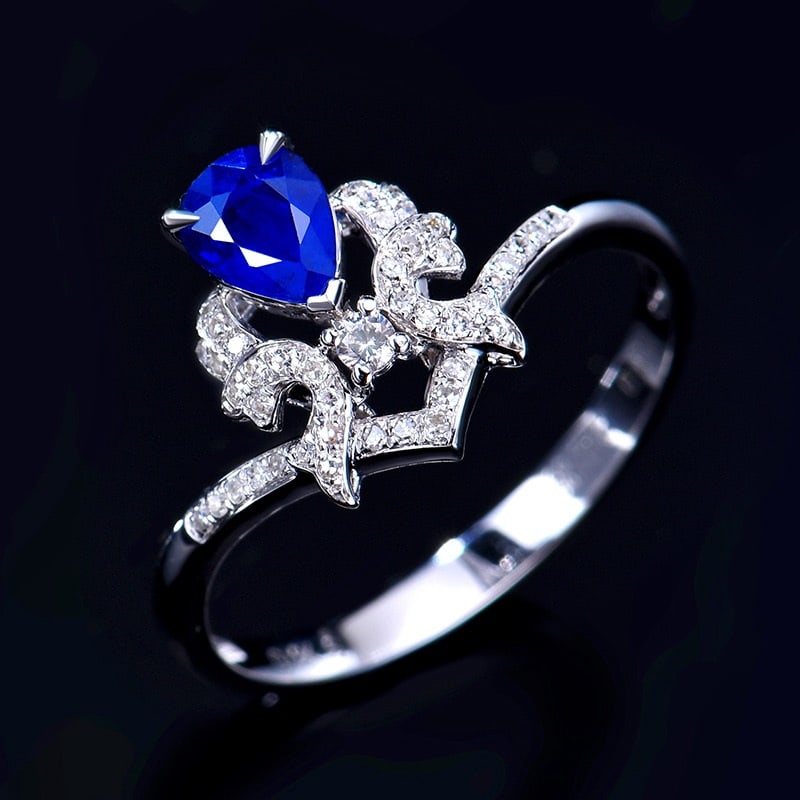 14k Gold 0.59 Ctw Natural Sapphire & Diamond Ring - 4