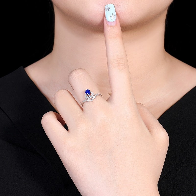 14k Gold 0.59 Ctw Natural Sapphire & Diamond Ring - 5