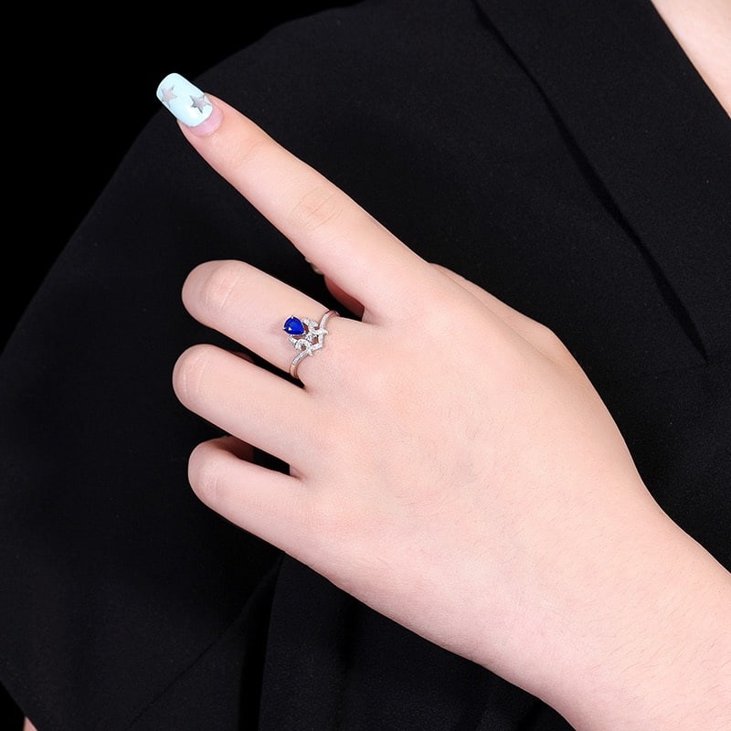 14k Gold 0.59 Ctw Natural Sapphire & Diamond Ring - 6