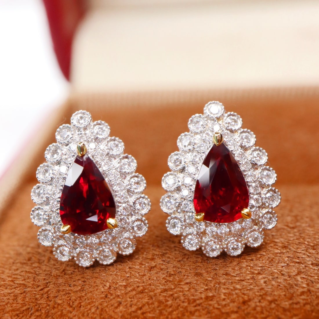 14k Gold 1.11 Ctw Vivid Red Natural Ruby & Diamond Earrings - 4