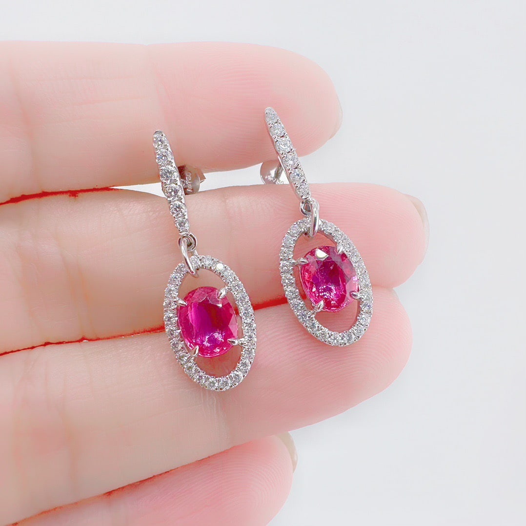 14k Gold 2.61 Ctw Natural Sapphire & Diamond Earrings - 3