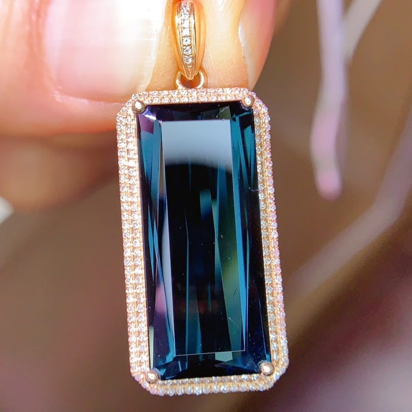 14k Gold 15.76 Ct Natural Tourmaline & Diamond Pendant( Without Chain ) - 2