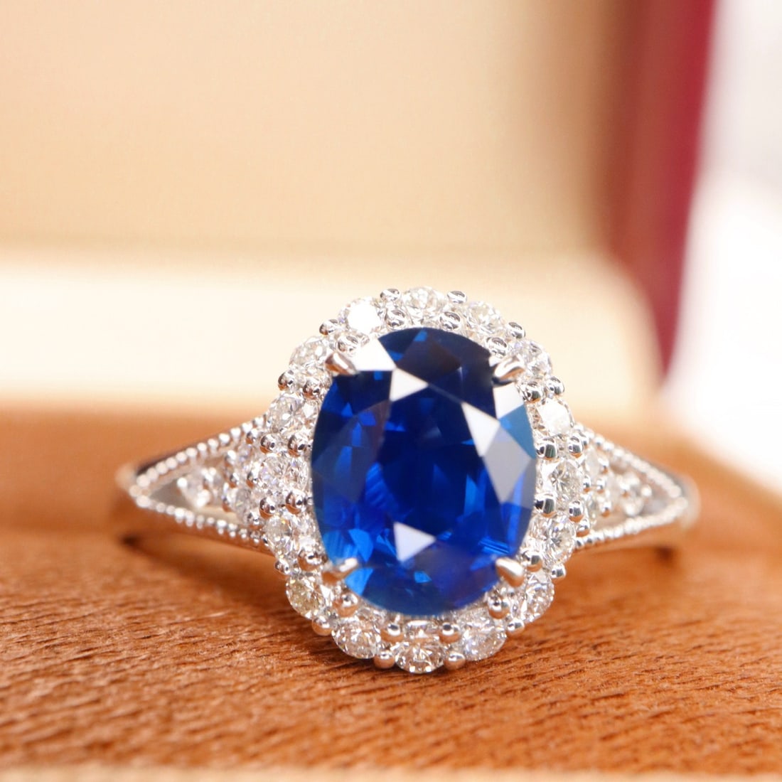 14k Gold 1.66 Ctw Natural Sapphire & Diamond Ring: Ref:231120291 // gold content:14k gold // ring size:7. 25us // // main gemstone:sapphire // shape:oval // carat weight:1. 36ct // color:blue // treatment:natural // // adjacent gemstone 2 :