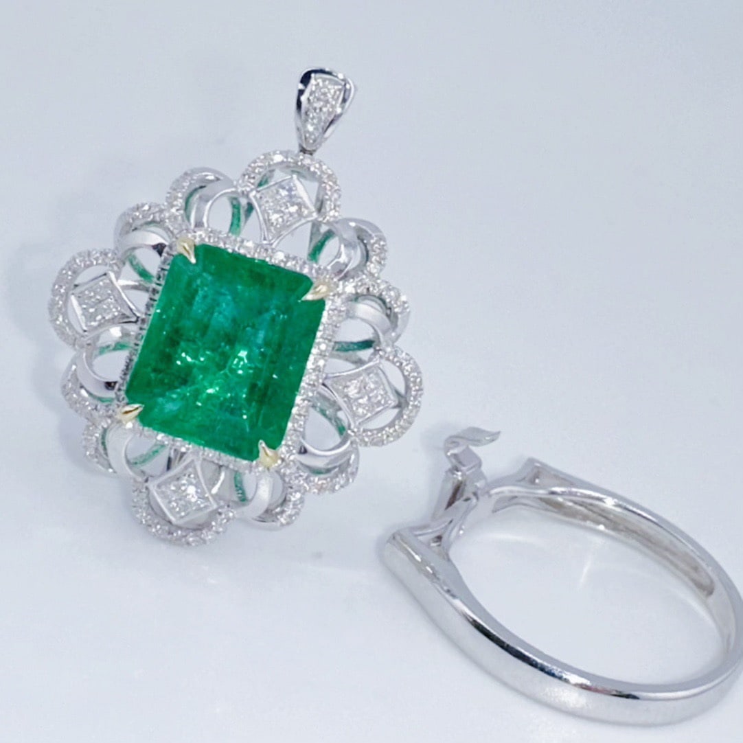 14k Gold 4.47 Ctw Natural Emerald & Diamond Ring/pendant( Without Chain ) - 4