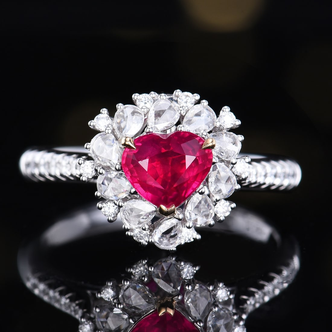 14k Gold 1.57 Ctw Natural Ruby & Diamond Ring/pendant( Without Chain ): Ref:231120301 // gold content:14k gold // ring size:7. 25us // // main gemstone:ruby // shape:heart // carat weight:1. 05ct // color:red // treatment:natural // // adjacent gemstone 2 : diamond // num