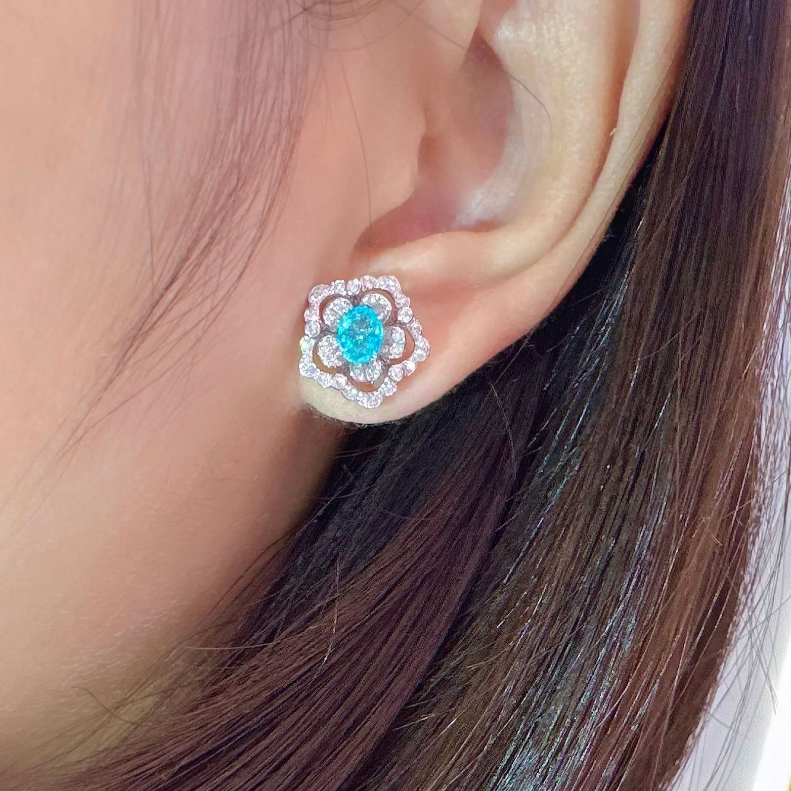 14k Gold 1.32 Ctw Natural Paraiba Tourmaline & Diamond Earrings - 2