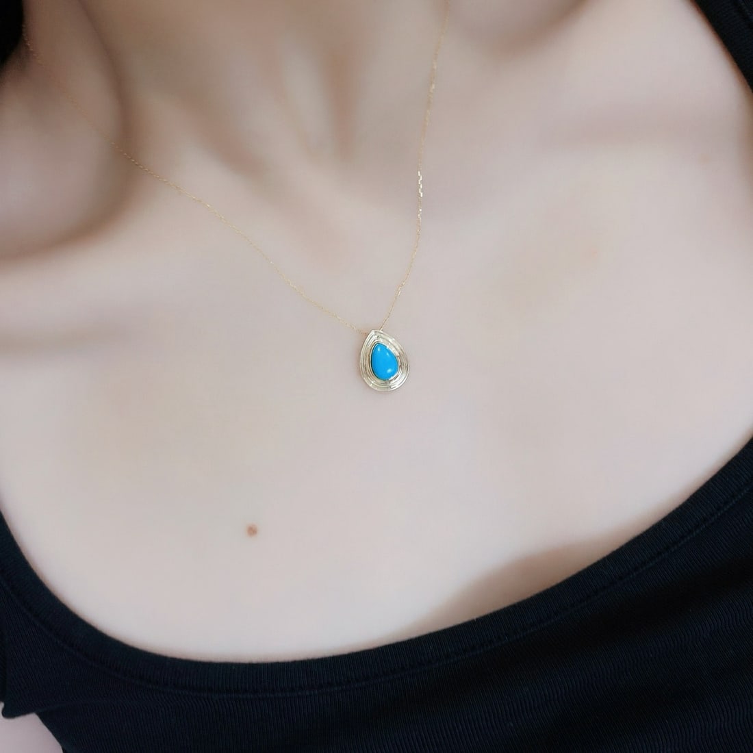 14k Gold 1.35 Ct Natural Blue Turquoise Pendant( Without Chain ) - 3