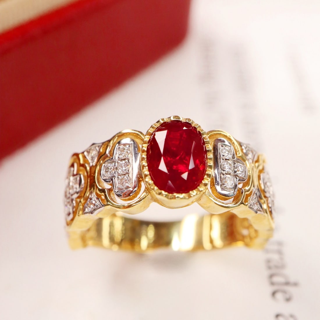 14k Gold 1.34 Ctw Vivid Red Natural Ruby & Diamond Ring - 2
