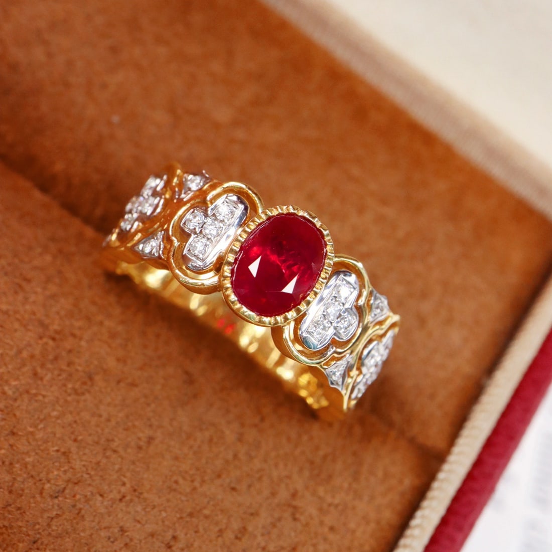 14k Gold 1.34 Ctw Vivid Red Natural Ruby & Diamond Ring - 3