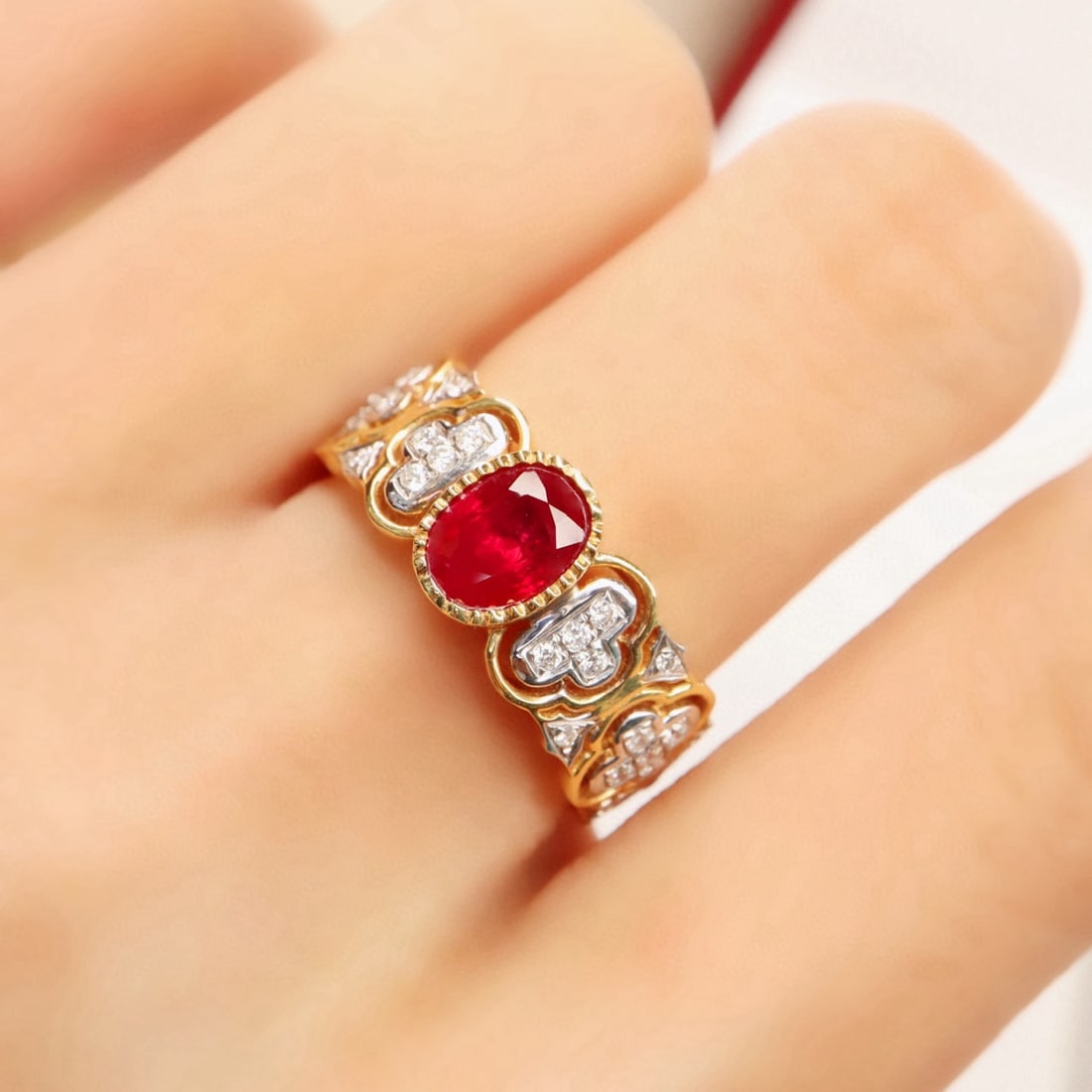 14k Gold 1.34 Ctw Vivid Red Natural Ruby & Diamond Ring - 4