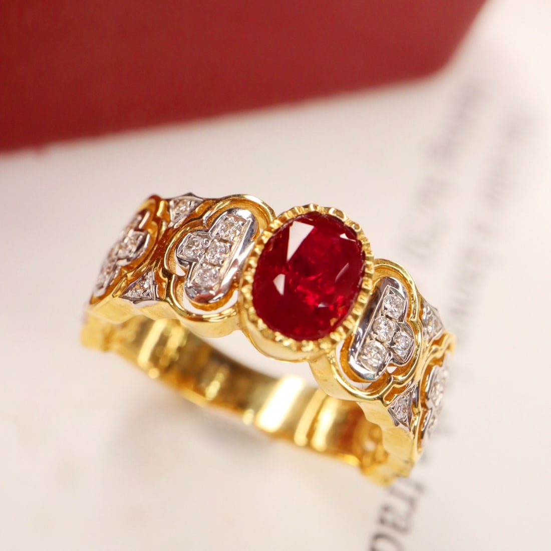 14k Gold 1.34 Ctw Vivid Red Natural Ruby & Diamond Ring - 5
