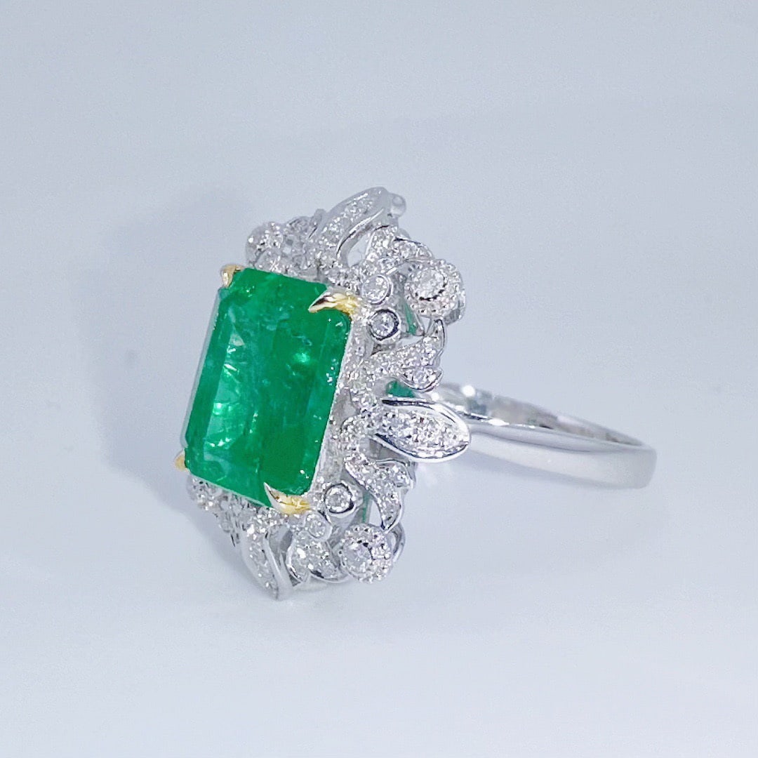 14k Gold 3.44 Ct Natural Emerald & Diamond Ring/pendant( Without Chain ) - 3