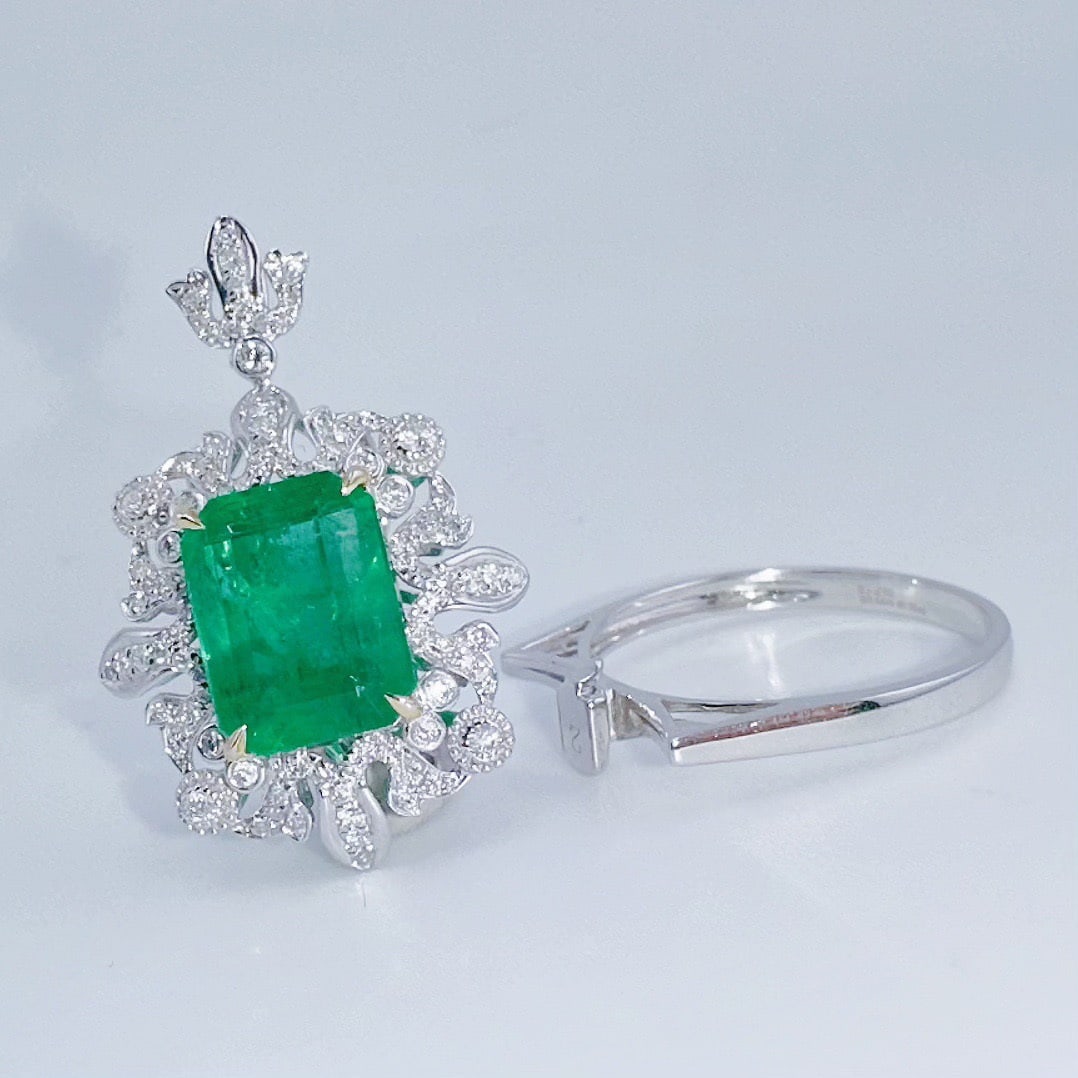 14k Gold 3.44 Ct Natural Emerald & Diamond Ring/pendant( Without Chain ) - 4