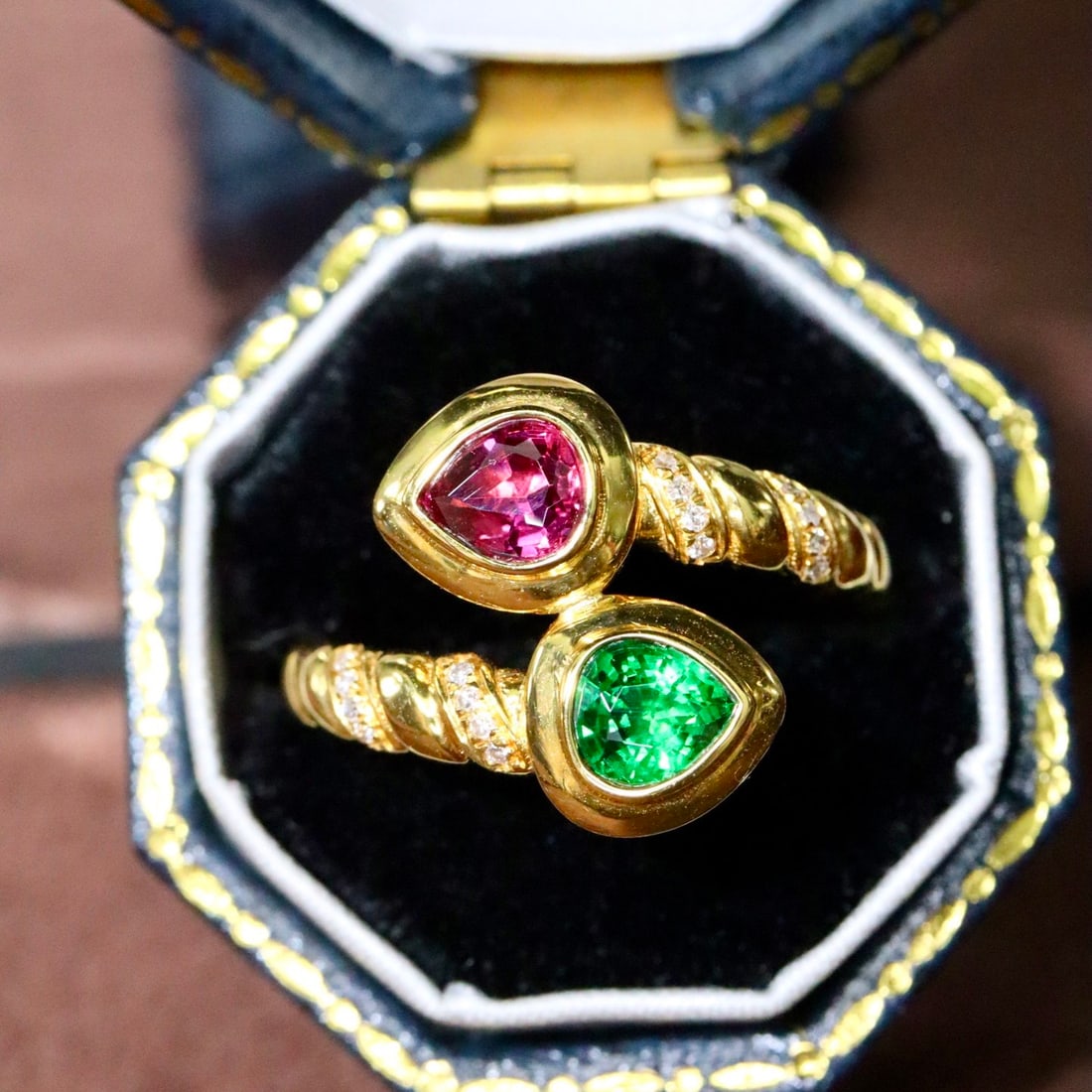 14k Gold 0.74 Ctw Natural Ruby & Tsavorite & Toi Et Moi Ring (1 of 7)