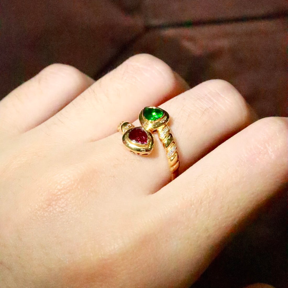 14k Gold 0.74 Ctw Natural Ruby & Tsavorite & Toi Et Moi Ring - 5