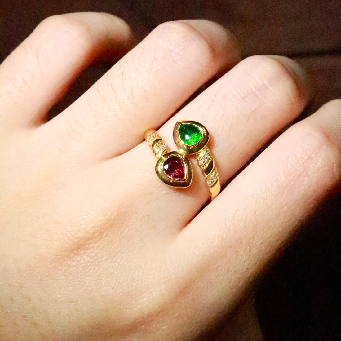 14k Gold 0.74 Ctw Natural Ruby & Tsavorite & Toi Et Moi Ring - 6