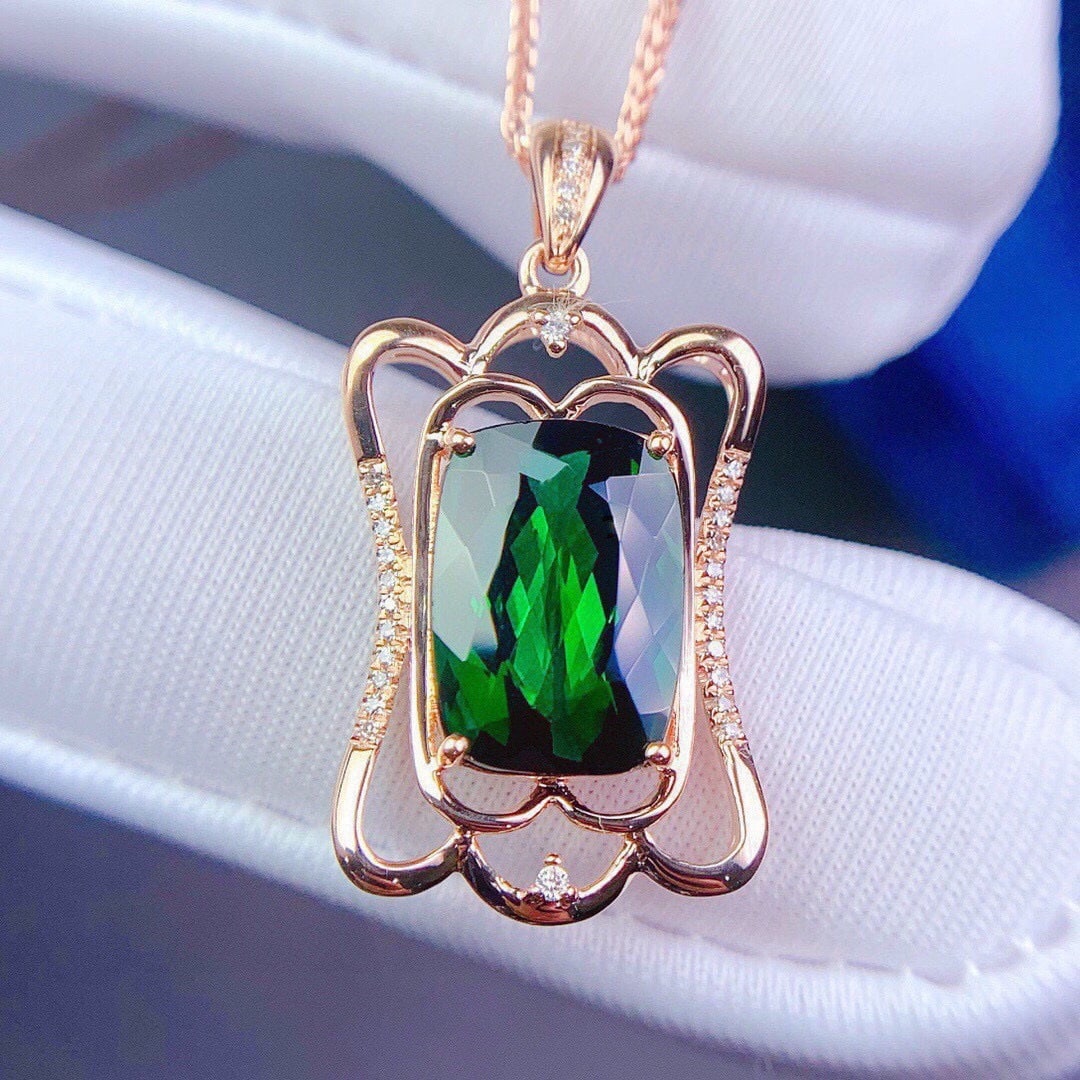 14k Gold 5.2 Ct Natural Tourmaline & Diamond Pendant( Without Chain ) - 2