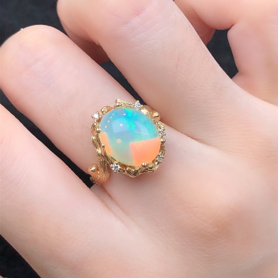 14k Gold 3.83 Ctw Natural Opal & Diamond Ring - 7