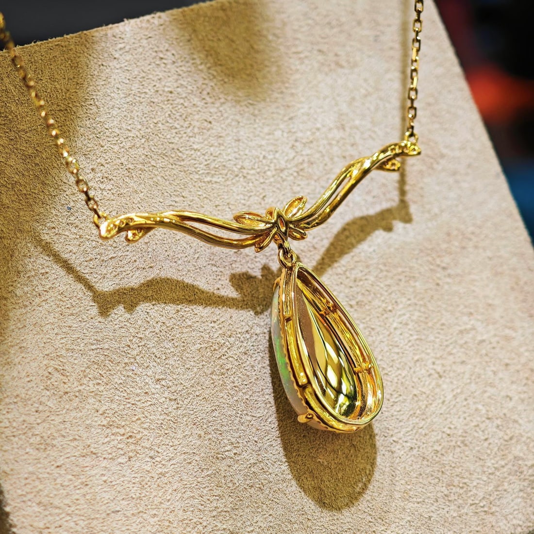 14k Gold 2.94 Ctw Natural Opal & Diamond Necklace - 4