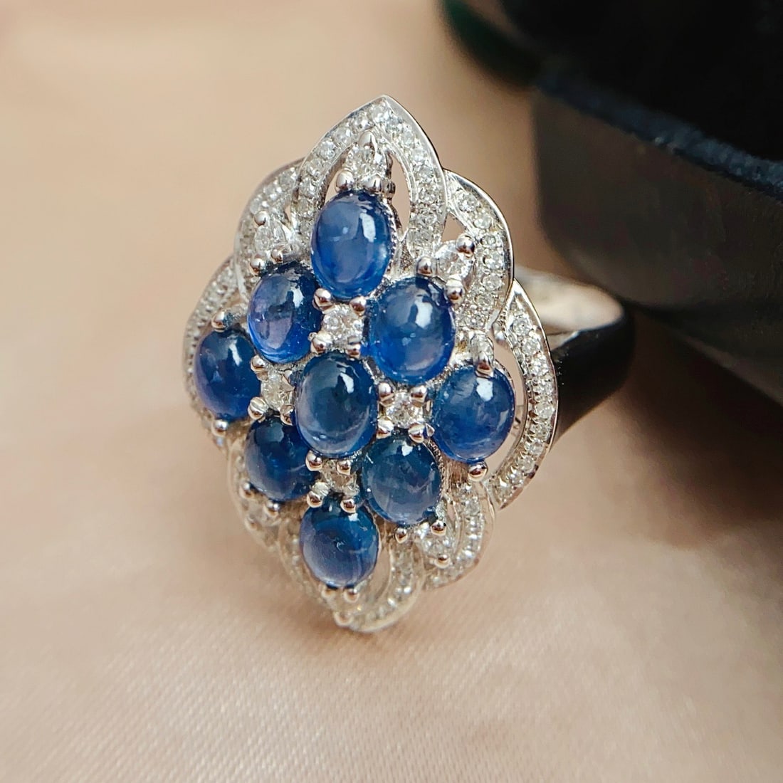 14k Gold 2.60 Ct Natural Sapphire & Diamond Ring - 6