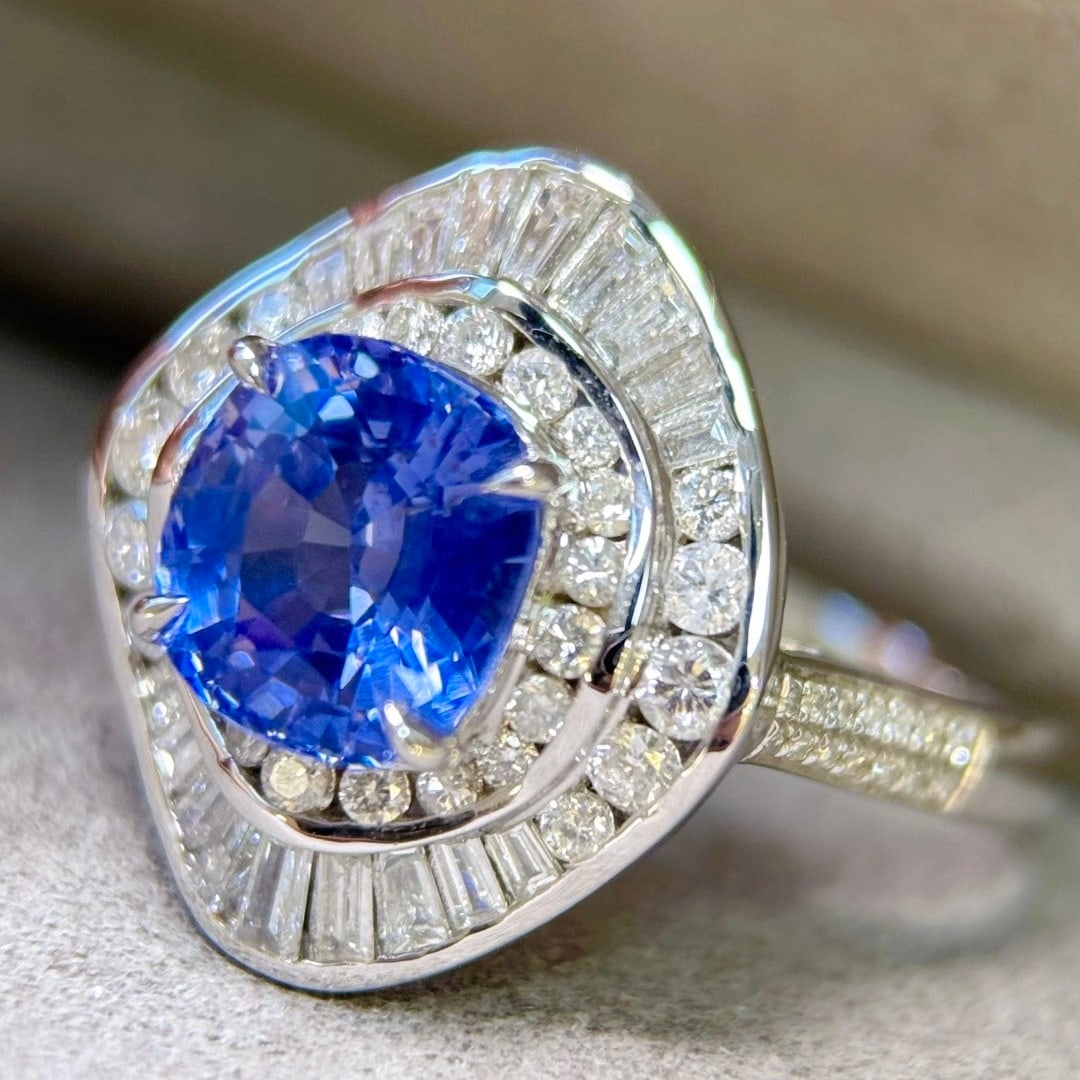 14k Gold 4.03 Ctw Natural Sapphire & Diamond Ring - 4