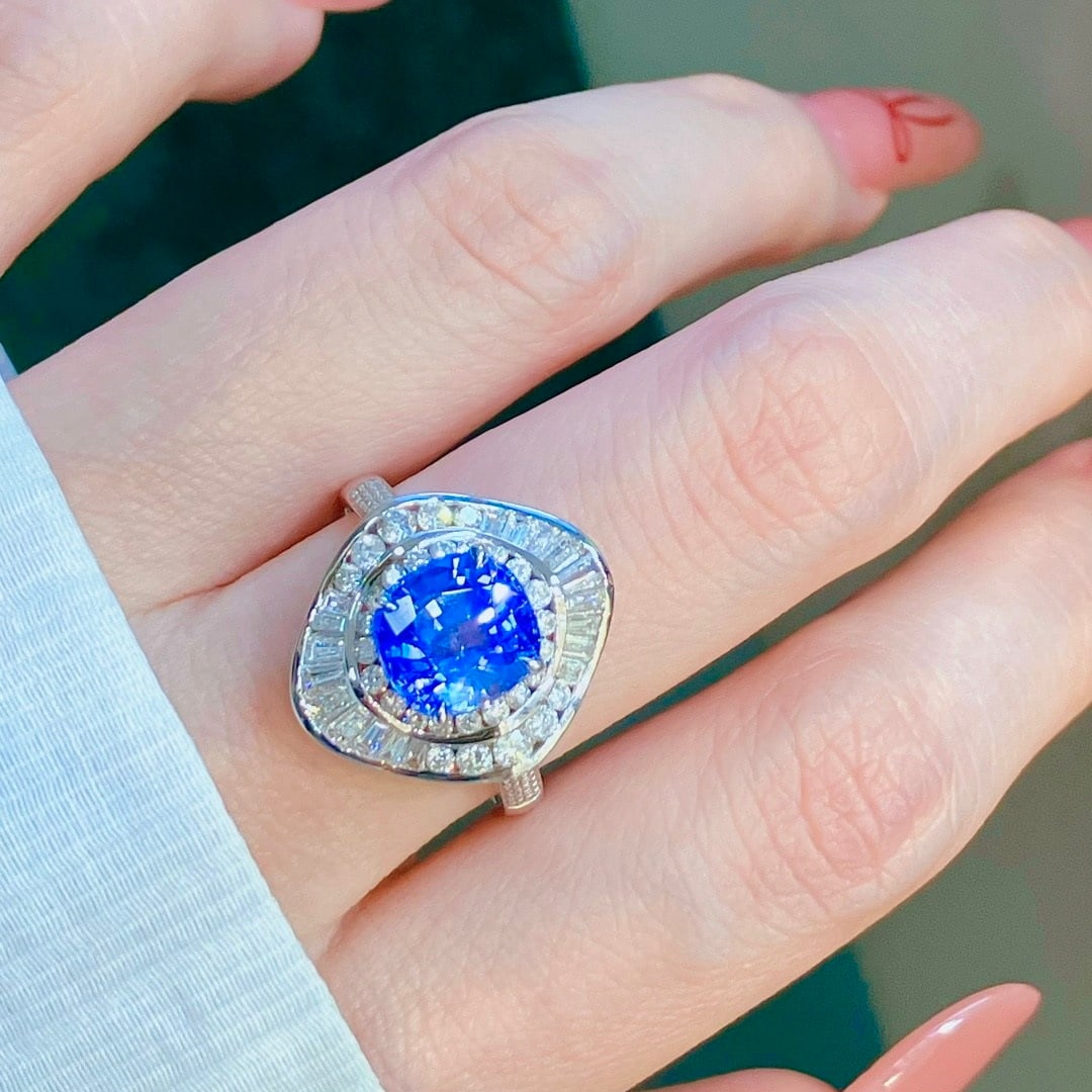 14k Gold 4.03 Ctw Natural Sapphire & Diamond Ring - 6