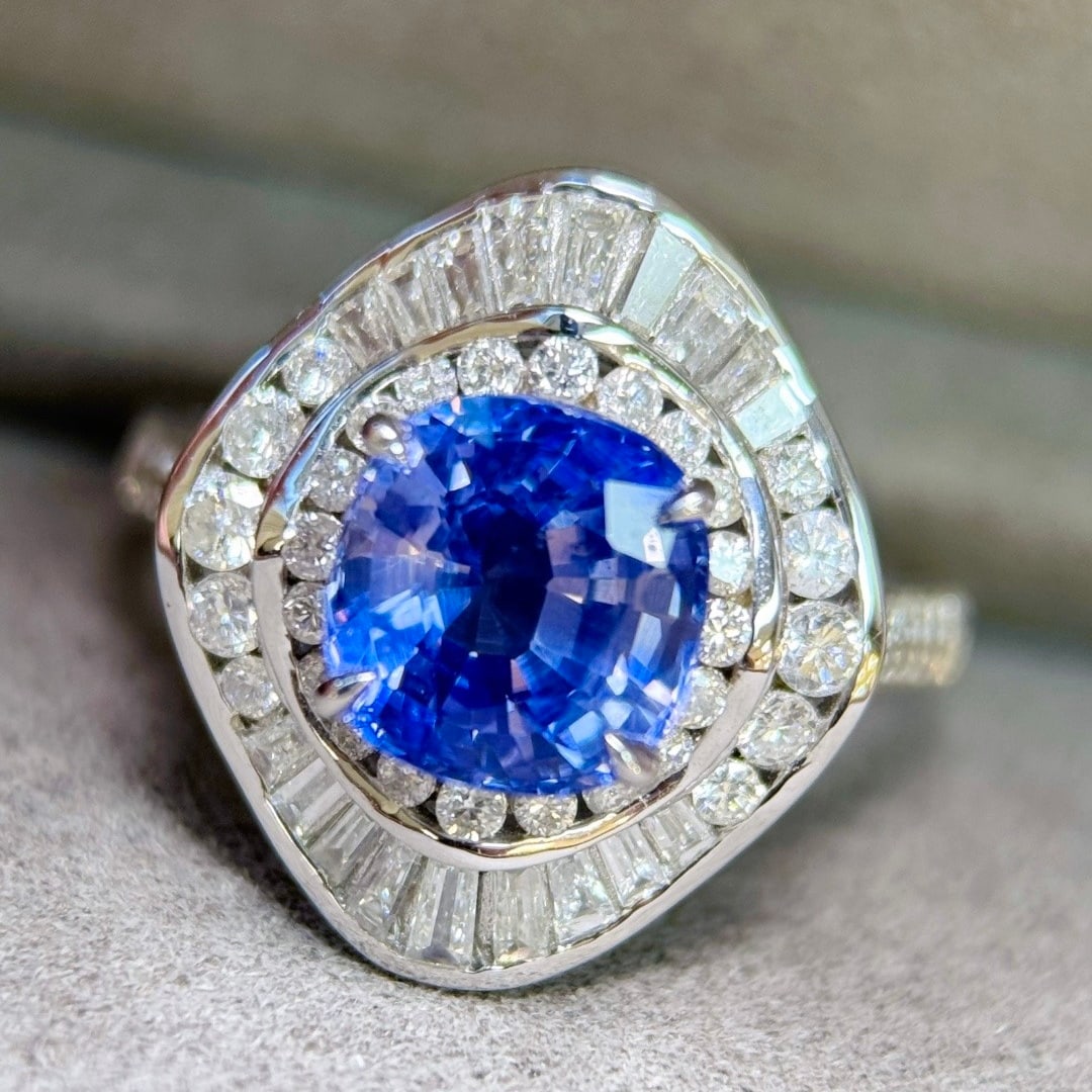 14k Gold 4.03 Ctw Natural Sapphire & Diamond Ring - 7