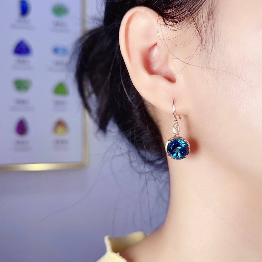 14k Gold 11.03 Ctw Natural Topaz & Diamond Earrings - 6