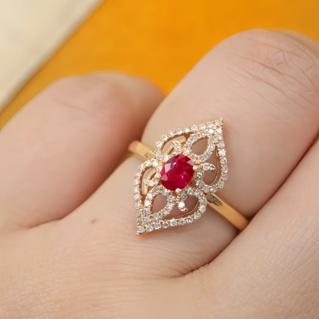 14k Gold 0.62 Ctw Vivid Red Natural Ruby & Diamond Ring - 6