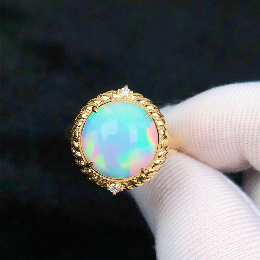 14k Gold 4.47 Ctw Natural Opal & Diamond Ring - 4