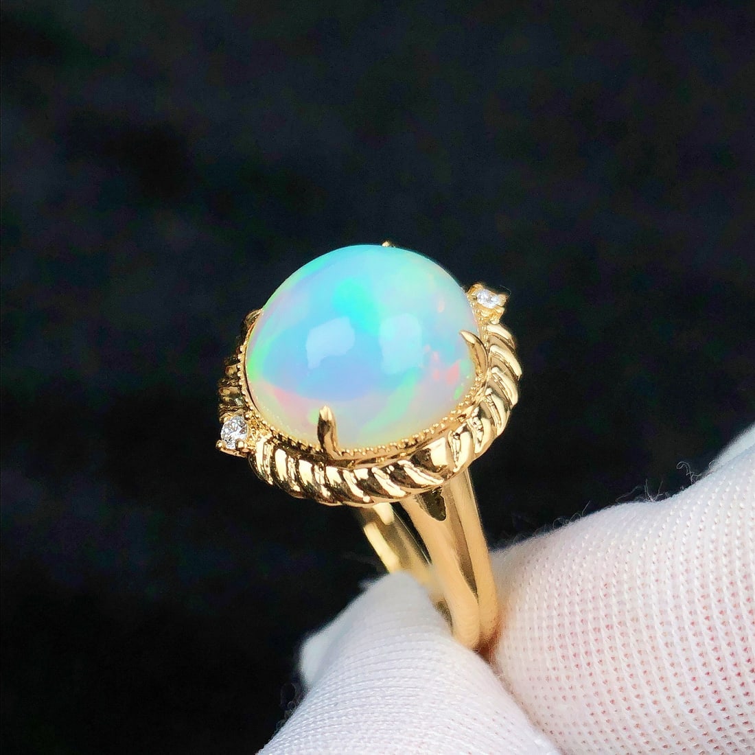 14k Gold 4.47 Ctw Natural Opal & Diamond Ring - 5