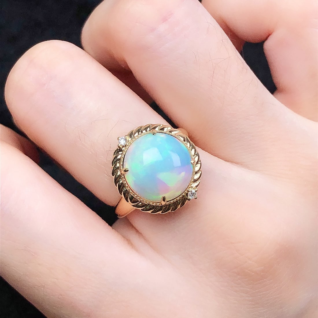 14k Gold 4.47 Ctw Natural Opal & Diamond Ring - 8