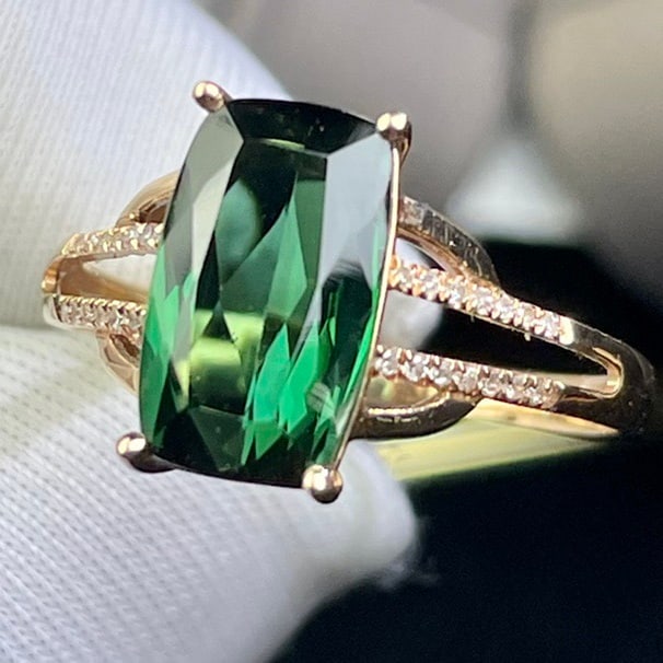 14k Gold 3.86 Ct Natural Tourmaline & Diamond Ring - 2